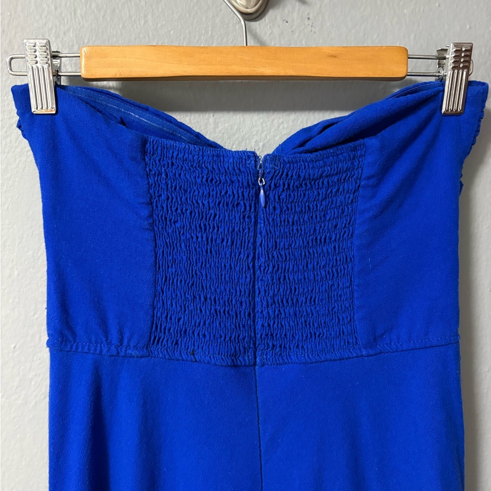Trixxi Linen Blend Twist Front Keyhole Midi Dress in Cobalt Blue. Size Small - Picture 5 of 8